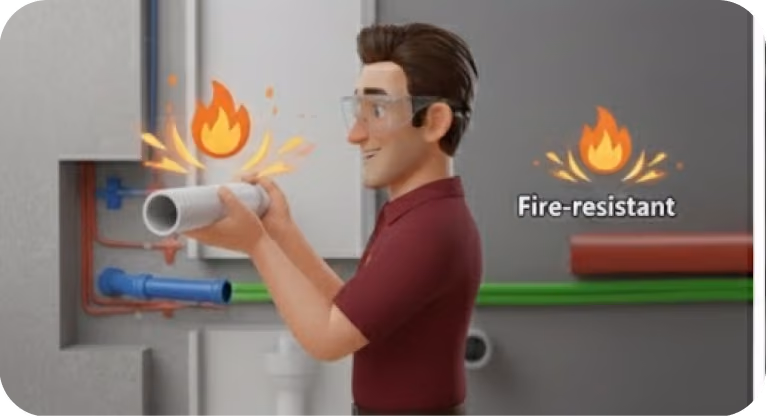 Illustration showing fire-resistant performance for pipes and wiring